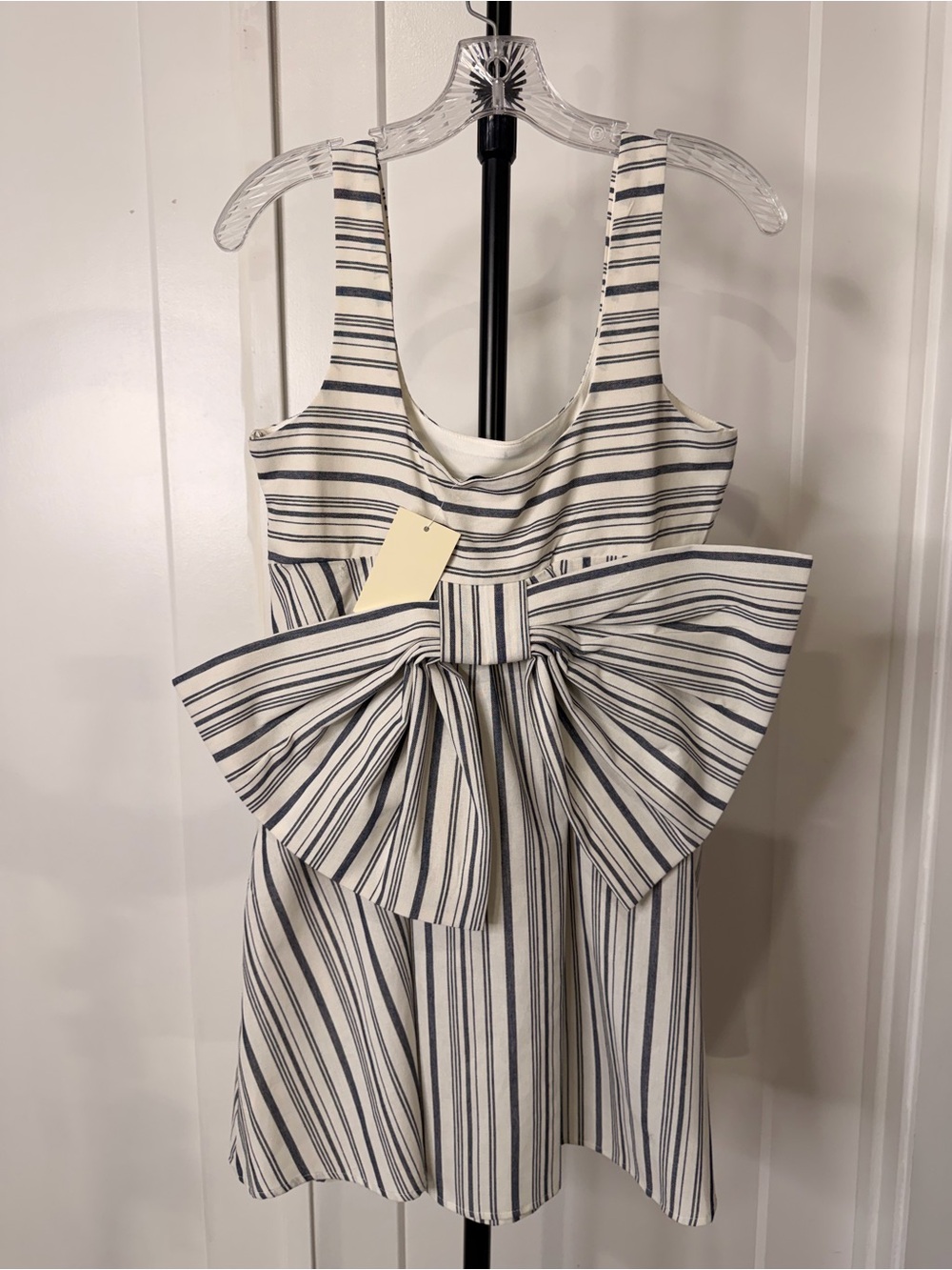 Striped Mini Dress with Statement Bow in Navy and White